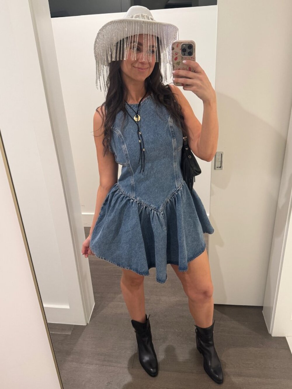 Denim Fit & Flare Mini Dress
